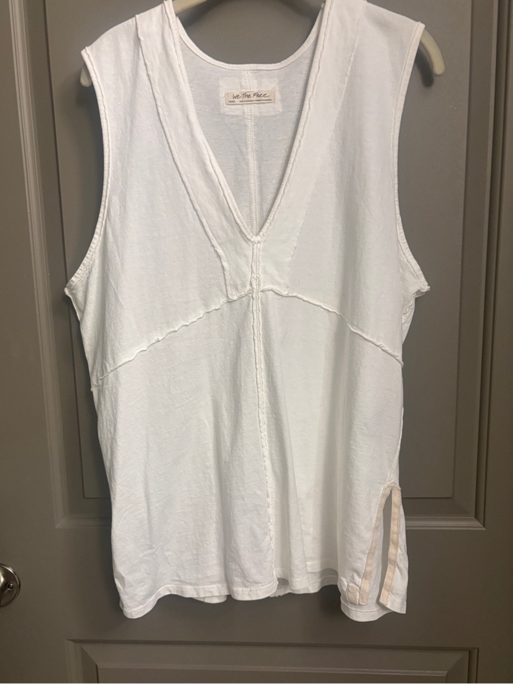 Free People White V-Neck Tank with Exposed Seams